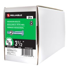 Hex Head Bolts - 5/8" x 3 1/2" - Grade 2 - Zinc-Plated - 25/Pkg