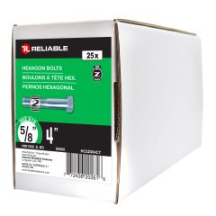 Hex Head Bolts - 5/8" x 4" - Grade 2 - Zinc-Plated - 25/Pkg