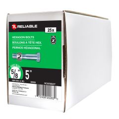 Hex Head Bolts - 5/8" x 5" - Grade 2 - Zinc-Plated - 25/Pkg