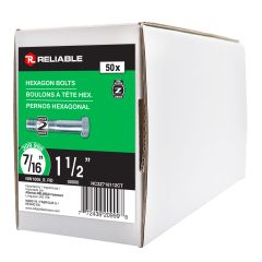 Hex Head Bolts - 7/16" x 1 1/2" - Grade 2 - Zinc-Plated - 50/Pkg