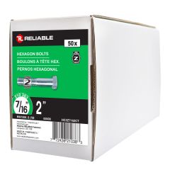 Hex Head Bolts - 7/16" x 2" - Grade 2 - Zinc-Plated - 50/Pkg