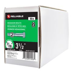 Hex Head Bolts - 7/16" x 3 1/2" - Grade 2 - Zinc-Plated - 50/Pkg