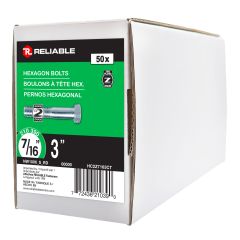 Hex Head Bolts - 7/16" x 3" - Grade 2 - Zinc-Plated - 50/Pkg