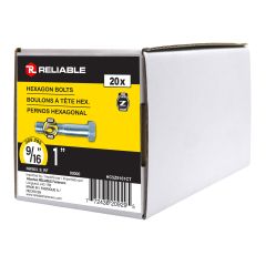 Hex Bolt - Grade 5 - Zinc Plated - 9/16" x 1" - 20 Pack