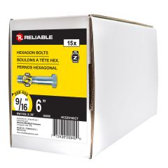 Hex Bolt - Grade 5 - Zinc Plated - 9/16" x 6" - 15-Pack