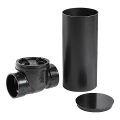 ABS-DWV Backwater Valve with Sleeve - 4" - Hub - Black