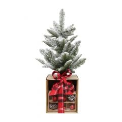 26" Snowy and Decorated Christmas Tree Set