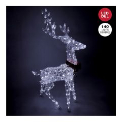 Illuminated Reindeer Standing with its Antlers - 140 LED lights - Pure White