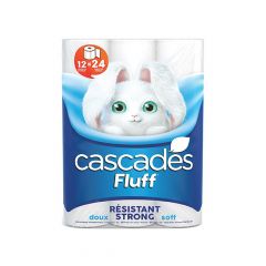 Bathroom Tissue - Cascades Fluff - Strong and Soft - pack of 12 rolls