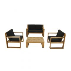 Outdoor Conversation Set - Acacia Wood and Polyester - Black - 4 Pieces