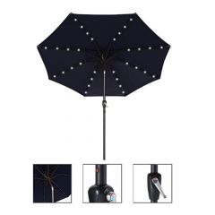 Umbrella with LED lights and tilting with 8 aluminum branches - 9' DIA- Black
