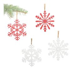 Snowflake Ornament made of Wood, 2 Assorted Models, White and Red (Sold individually)