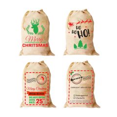 Christmas Bag with Print in the Header - Cotton - Beige - 4 assorted models (sold individually)
