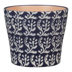 Ceramic Cover Pot Indigo Print - Blue - 15 cm