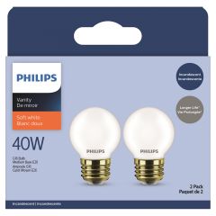 Medium Base White Globe Light Bulbs - G16.5 - 40 W - 2 Pack