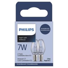 7W C7 Candelabra Base Clear Night Light Bulbs - 2 Pack