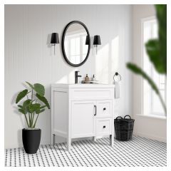 Vanity and Sink - Nord - 1 Door/2 Drawers - Matte White - 30 1/4" x 35 3/4"