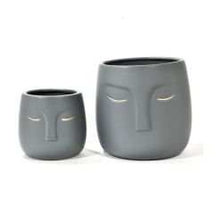 Set of 2 Mira indoor pots - Ceramic - 11 cm and 15.5 cm - Grey