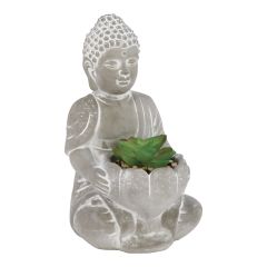 Figurine Bouddha + succulente, gris