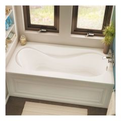 This Brome bath is designed for style and comfort. It features an ergonomic headrest and built-in armrests. Right-hand outlet.