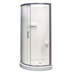 Round Corner Shower - Reversible Door - White and Chrome