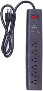 6-Outlet Surge Protector Power Strip +  2 USB Ports, 3'