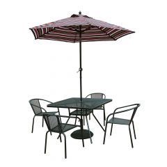 Dining Set with Umbrella - Charcoal - 7 Pieces