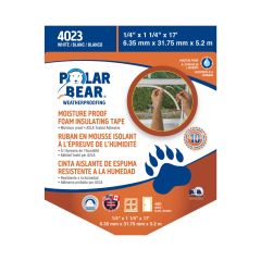 Ruban isolant en mousse résistant à l'humidité, blanc, 1/4″ x 1 1/4″ x 17'