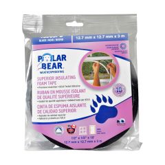 Ruban de mousse isolant supérieur, noir, 1/2" x 1/2" x 10'