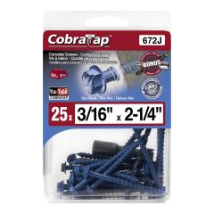 Vis à béton, tête hexagonale, 25/pqt, 3/16" x 2 1/4"