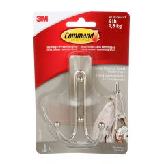 Command Large Double Hook - Brushed Nickel