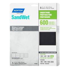 Papier imperméable Norton SandWet, 11" x 9", Gr. Ultra Fin, 5/pqt