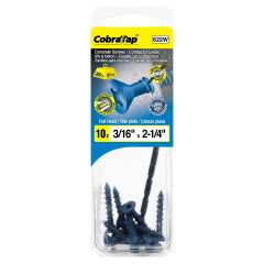 Vis à béton tête plate, 3/16" x 2 1/4",  foret incl., 10/pqt