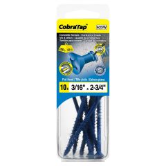 Vis à béton tête plate, 3/16" x 2 3/4",  foret incl., 10/pqt