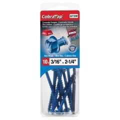 Vis à béton tête hex, 3/16" x 2 1/4", foret incl., 10/pqt