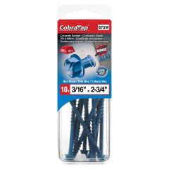 Vis à béton tête hex, 3/16" x 2 3/4", foret incl., 10/pqt