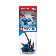 Vis à béton tête hex, 3/16" x 1 1/4", foret incl., 10/pqt