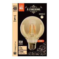 Ampoule DEL Vintage, verre fumé, G25, 40 W, blanc doux
