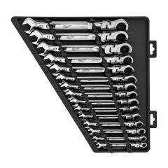 Ensemble de clés mixtes à cliquet à tête pivotante, métrique, 15 mcx