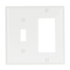 Plaque murale combinée, 1 interrrupteur bascule et 1 décorative, plastique, blanc