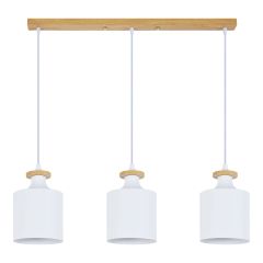 Luminaire suspendu, 3 lumières, Teziel, blanc-bois, 78 cm