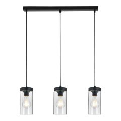 Luminaire suspendu, 3 lumières, Clema, noir-verre, 78 cm
