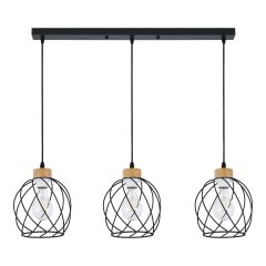 Luminaire suspendu, 3 lumières, Kerzia, noir-bois, 78 cm