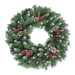Decorative Wreath - 140 Tips - 24’’ - Green with Frost and Pinecones