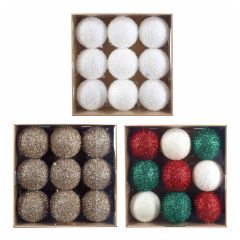 Glittered Christmas Ornaments – 9-Pack – Assorted colors
