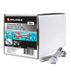 Boulons hexagonaux en acier inox, 5/16" x 2 1/2", 50/pqt