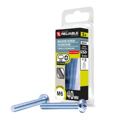 Machine Screws - M6 x 40 mm - Type B - Zinc Plated - 3/Pkg
