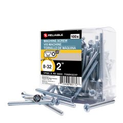 Machine Screws - #8 x 2" - Type B - Zinc-Plated - 100/Pkg
