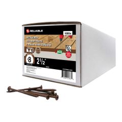 Treated Wood Screws - #8 x 2 1/2" - Coarse Thread - ACQ Brown - 1000/Pkg