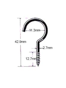 Screw Hook with Lag Thread - 2.7 mm x 1 5/8"